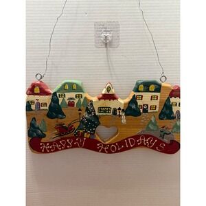 Handmade‎ Christmas Village Wooden Wall Hanging Sign Happy Holidays signed